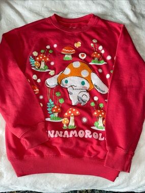 Cinnamoroll size XS red sweatshirt with mushroom design on front